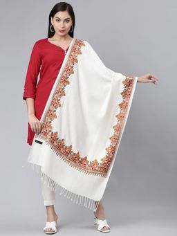 Pashmoda - Women White Aari Embroidered Shawl