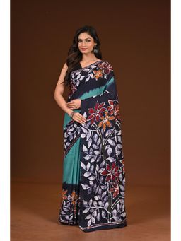 Ramshyam Collection - Womens Pure Cotton Hand Painted Job Green Saree with Unstitched Blouse
