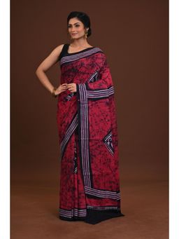 Ramshyam Collection - Womens Kantha Pure Cotton Printed Thread Work Pink Saree with Unstitched Blouse