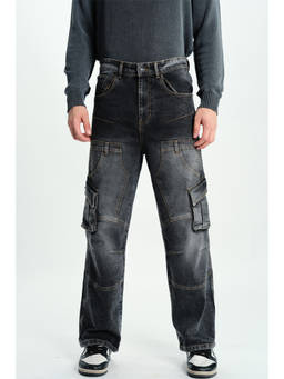 Bonkers Corner - Black Wash Workwear Men Cargo Jeans