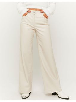 TALLY WEiJL - Beige Faux Leather High Waisted Wide Leg Trouser