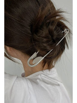 ISHKAARA - Silver Plated Oversized Safety Pin Hair Bun Stick for Women