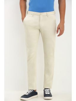 Allen Solly - Men Cream Slim Fit Textured Casual Trouser