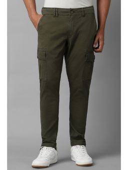 Louis Philippe - Men Olive Slim Fit Solid Flat Front Casual Trouser