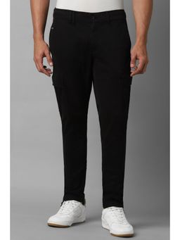 Louis Philippe - Men Black Slim Fit Solid Flat Front Casual Trouser