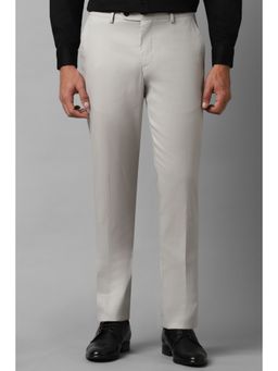 Louis Philippe - Men Grey Slim Fit Solid Flat Front Formal Trouser