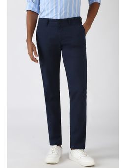 Peter England - Men Navy Check Super Slim Fit Trouser