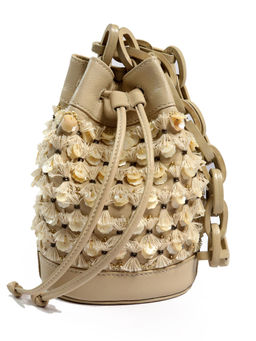 The Leather Garden - Off White Lilac Mother Of Pearl Bucket Bag