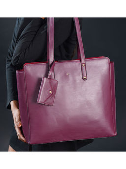 Horra - Women's Office Tote Bag With 14" Laptop Sleeve - Maroon ( Set of 3) (L)