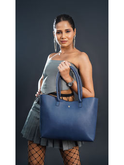 Horra - Structured Women's Oversized Tote Bag - Blue (L)