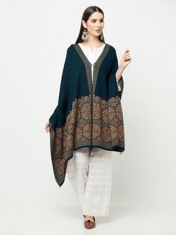 KnitStudio - Teal Tribal Casual Floral Knitted Shawl