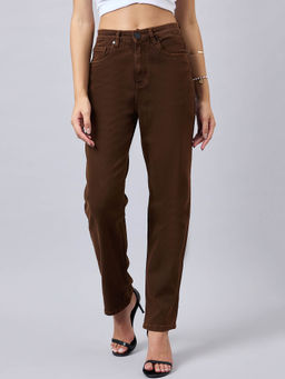 Style Quotient - Women Brown Straight Fit High Rise Stretchable Jeans