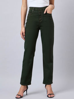 Style Quotient - Women Olive Straight Fit High Rise Stretchable Jeans