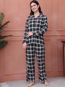 Secret Wish - Black Checkered Flannel Night Suit (Set of 2)