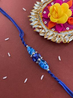 Digital Dress Room - Fancy Designer Rakhi Blue Beads Thread Rakhi
