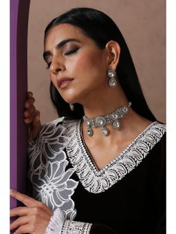 SWABHIMANN - Aayat Silver Plated Polki Choker Necklace with Earrings