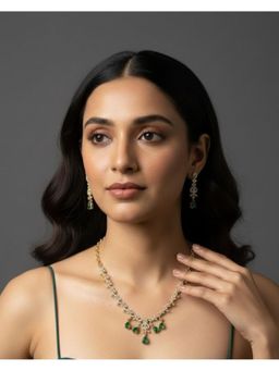 Shopsiiri - Emerald Teardrop Cz Necklace with Earrings