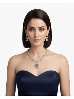 Shopsiiri - Ruby Pear Halo Necklace with Earrings