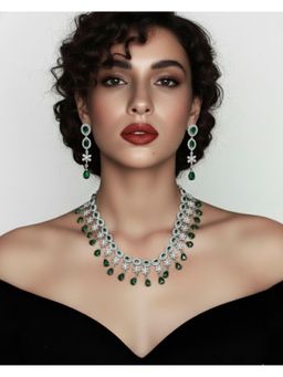 Shopsiiri - Emerald Fringe Cz Necklace with Earrings
