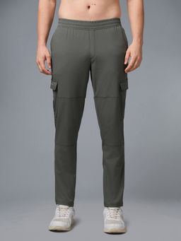 Technosport - Men's Olive Solid Straight Fit Sports Cargo Trackpant