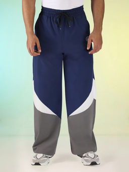 CHKOKKO - Men's Blue Breathable and Comfortable Colorblock Sports Trackpant