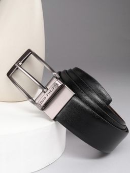 Louis Philippe - Men 100% Italian Leather Brush Gun Metal Buckle Formal Reversible Belt