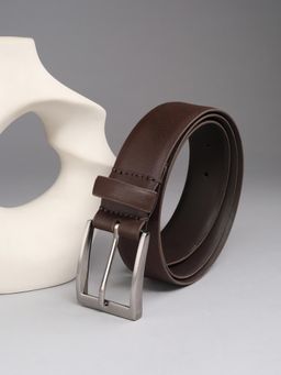 Louis Philippe - Men 100% Italian Leather Brush Nickel Buckle Formal Profile Belt