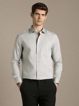 Louis Philippe - Mens Grey Classic Fit Solid Full Sleeves Formal Shirt