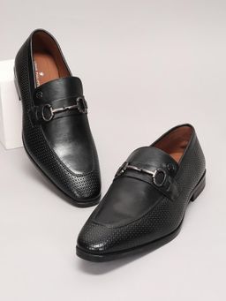 Louis Philippe - Men Black Leather Slip On Loafers