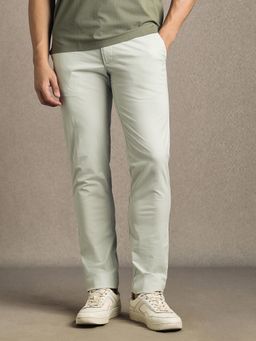 Louis Philippe - Men Grey Slim Tapered Fit Solid Flat Front Casual Trousers