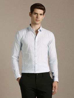 Louis Philippe - Men White Super Slim Fit Checks Full Sleeves Casual Shirt