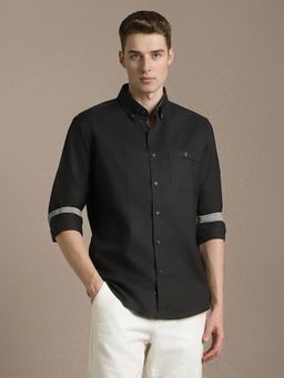 Louis Philippe - Men Black Slim Fit Solid Full Sleeves Casual Shirt
