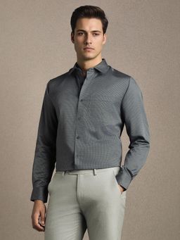 Louis Philippe - Men Grey Classic Fit Print Full Sleeves Formal Shirt