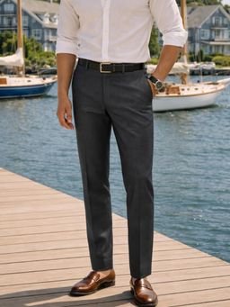 Louis Philippe - Men Grey Solid Flat Front Formal Trouser