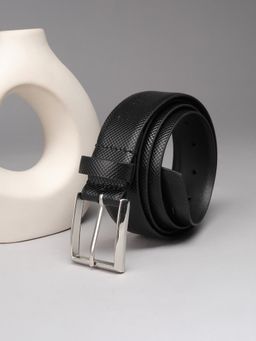 Louis Philippe - Men 100% Italian Leather Brush Gun Metal Buckle Formal Profile Belt