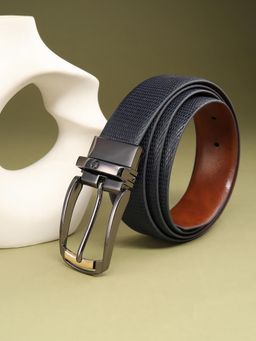 Louis Philippe - Men 100% Italian Leather Dual Tone Zinc Alloy Buckle Formal Reversible Belt