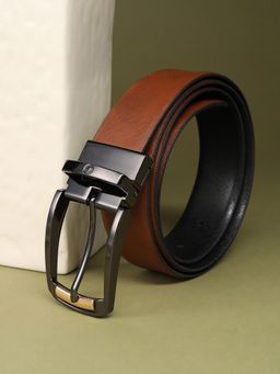 Louis Philippe - Men 100% Italian Leather Dual Tone Zinc Alloy Buckle Formal Reversible Belt