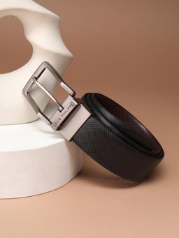 Louis Philippe - Men 100% Italian Leather Brush Gun Metal Buckle Formal Reversible Belt