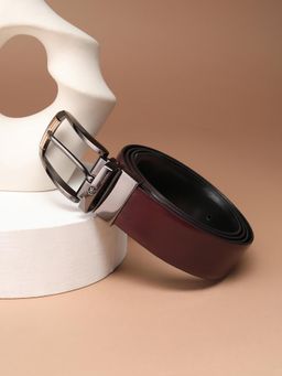 Louis Philippe - Men Black & Brown Solid Reversible Formal Italian Leather with Dual Tone Buckle Belt