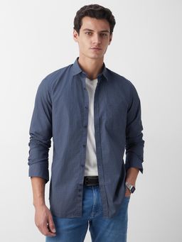 Peter England - Men Blue Slim Fit Print Full Sleeves Casual Shirt