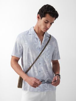 Peter England - Men Light Blue Regular Fit Print Half Sleeves Casual Shirt