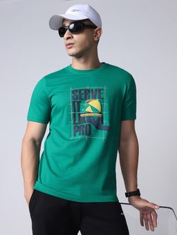 Reebok - Men Green Cotton Round Neck T-Shirt