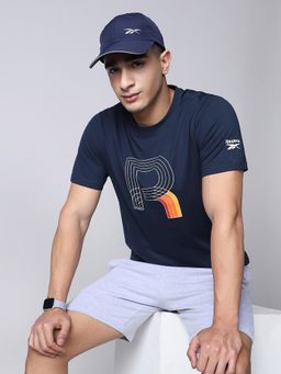 Reebok - Men Navy Blue Cotton Round Neck T-Shirt