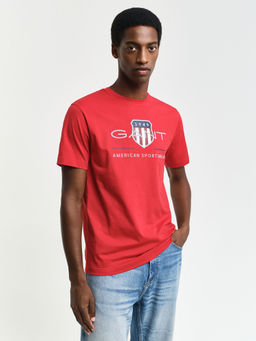 GANT - Men Red Printed Round Neck Short Sleeves T-Shirt
