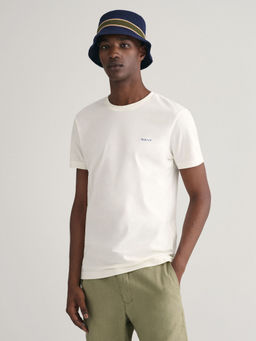 GANT - Men White Solid Round Neck Short Sleeves T-Shirt