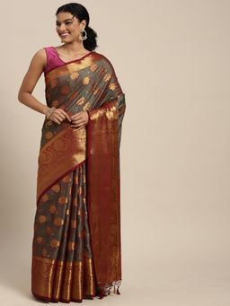 Mimosa - Women's Kanjivaram Art Silk Green Saree with Unstitched Blouse