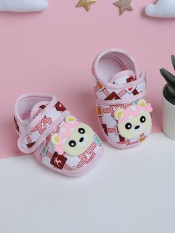 Baby Moo - Pink Cute Panda Velcro Strap Anti-Skid Fabric Booties