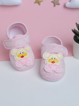 Baby Moo - Pink Dog Velcro Strap Anti-Skid Fabric Booties