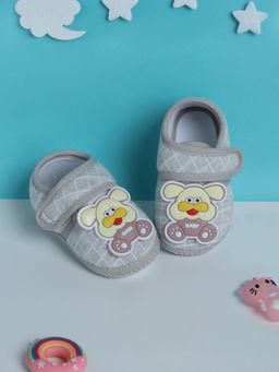 Baby Moo - Grey Dog Velcro Strap Anti-Skid Fabric Booties