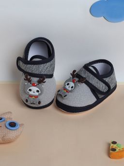 Baby Moo - Grey Deer Velcro Strap Anti-Skid Fabric Booties